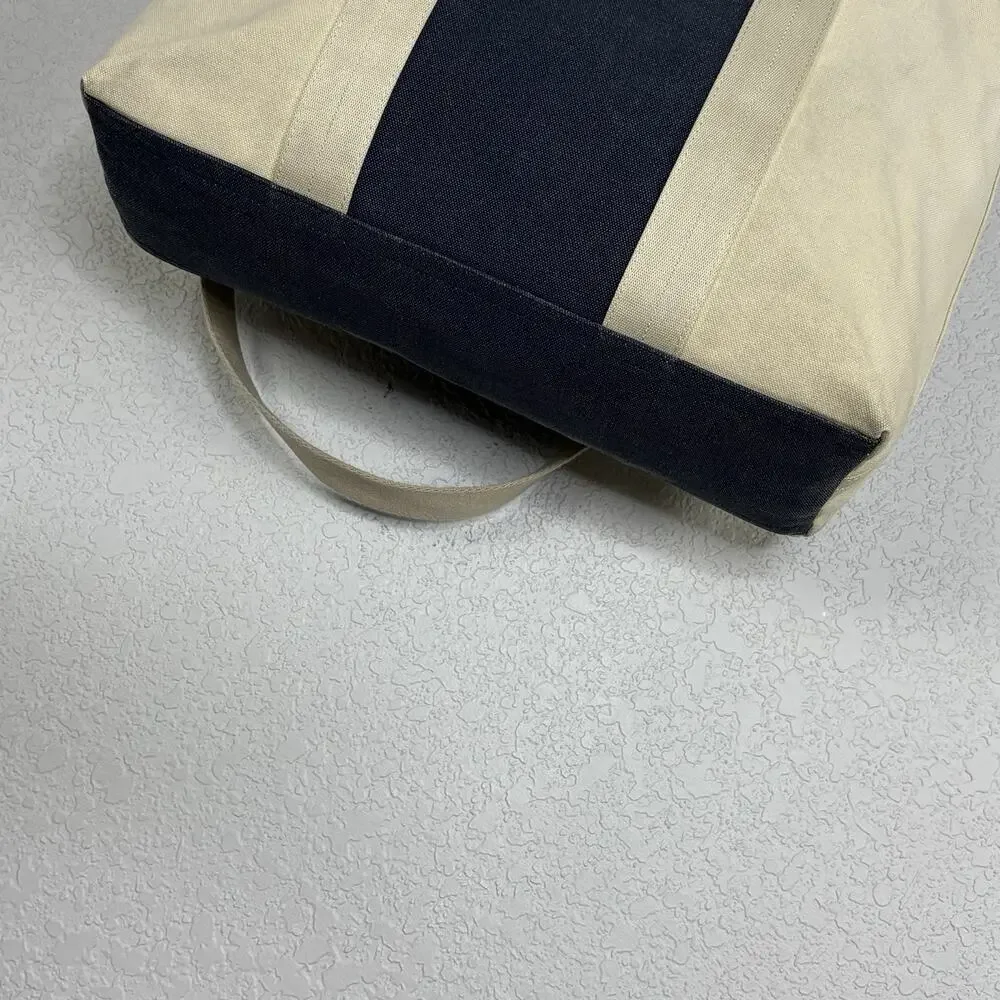 Coach Heritage Web Tote Bag Canvas Leather 16 x 16 Navy Blue Beige